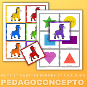 Mots étiquettes formes et couleurs