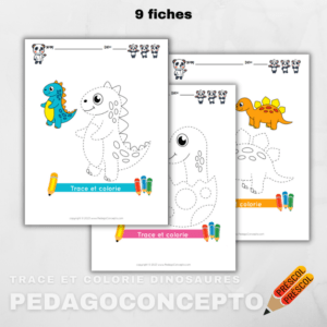 Trace et colorie dinosaures
