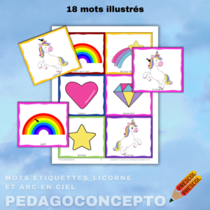 Mots étiquettes_licorne et arc-en-ciel