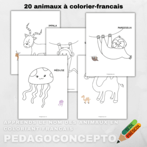 Apprends le nom des animaux en coloriant-francais