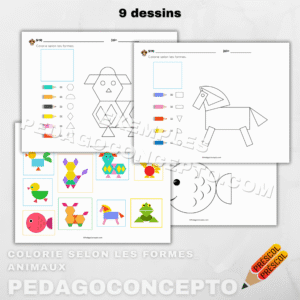 Colorie selon les formes_animaux